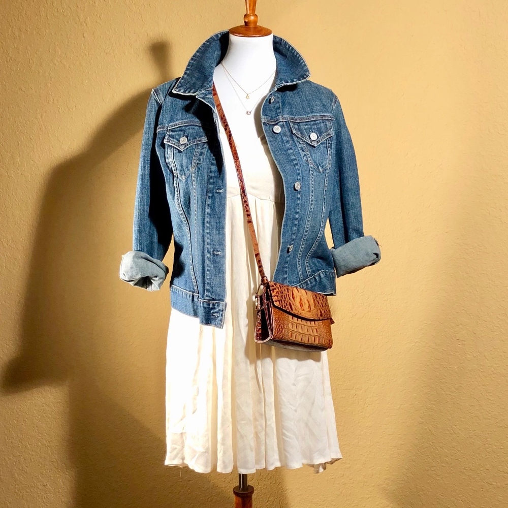 Ivory gauze empire waist cold shoulder dress